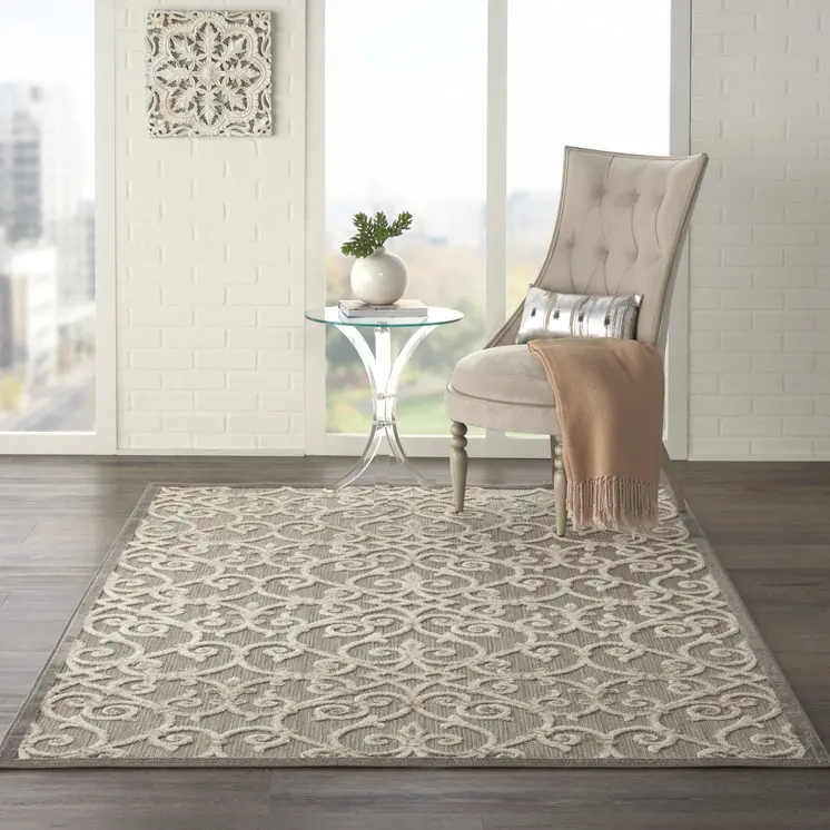 5' X 8' Gray And Ivory Indoor Outdoor Area Rug