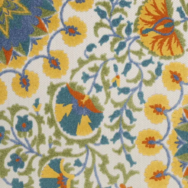 5' X 8' Ivory And Blue Floral Indoor Outdoor Area Rug
