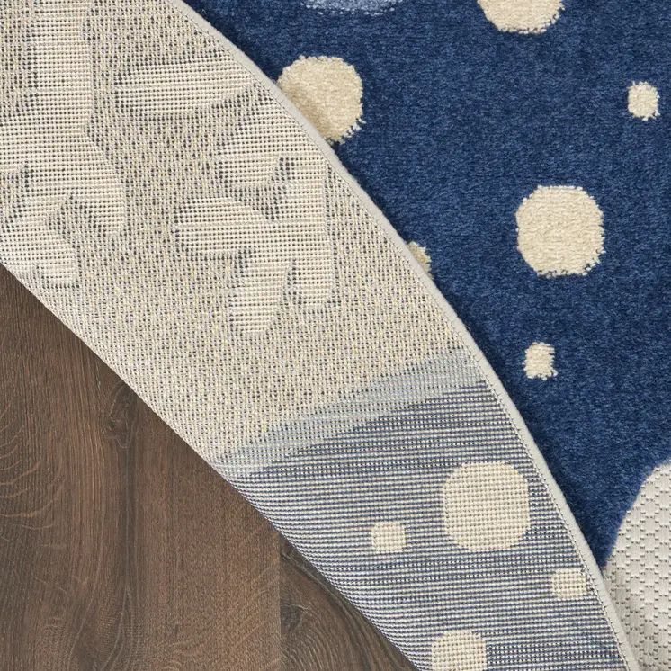 4' Blue And Gray Round Indoor Outdoor Area Rug