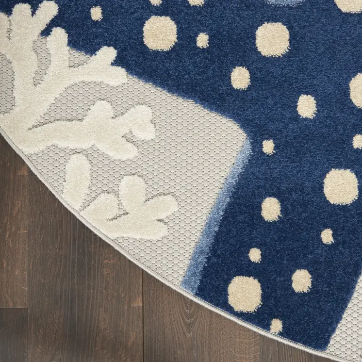 4' Blue And Gray Round Indoor Outdoor Area Rug