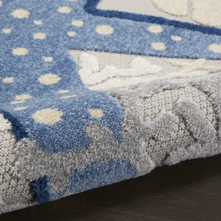 4' Blue And Gray Round Indoor Outdoor Area Rug