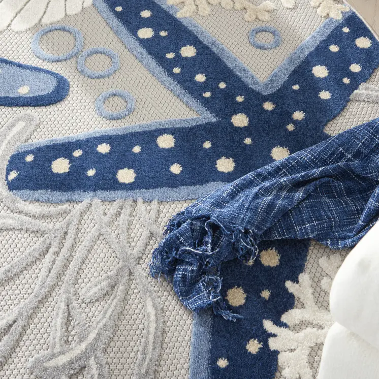 5' Blue And Gray Round Indoor Outdoor Area Rug