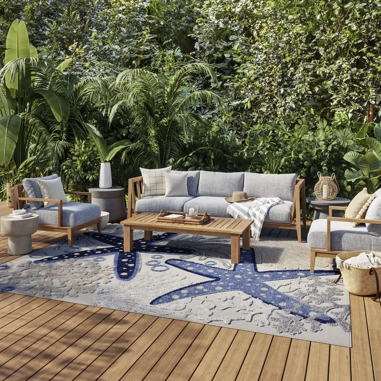 6' X 9' Blue And Gray Indoor Outdoor Area Rug