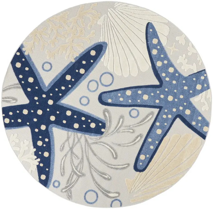 8' Blue And Gray Round Indoor Outdoor Area Rug