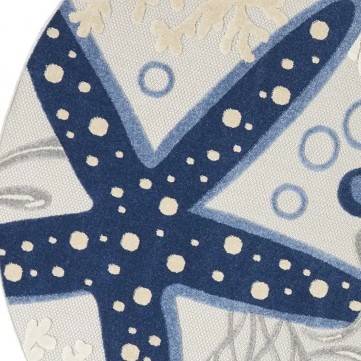 8' Blue And Gray Round Indoor Outdoor Area Rug