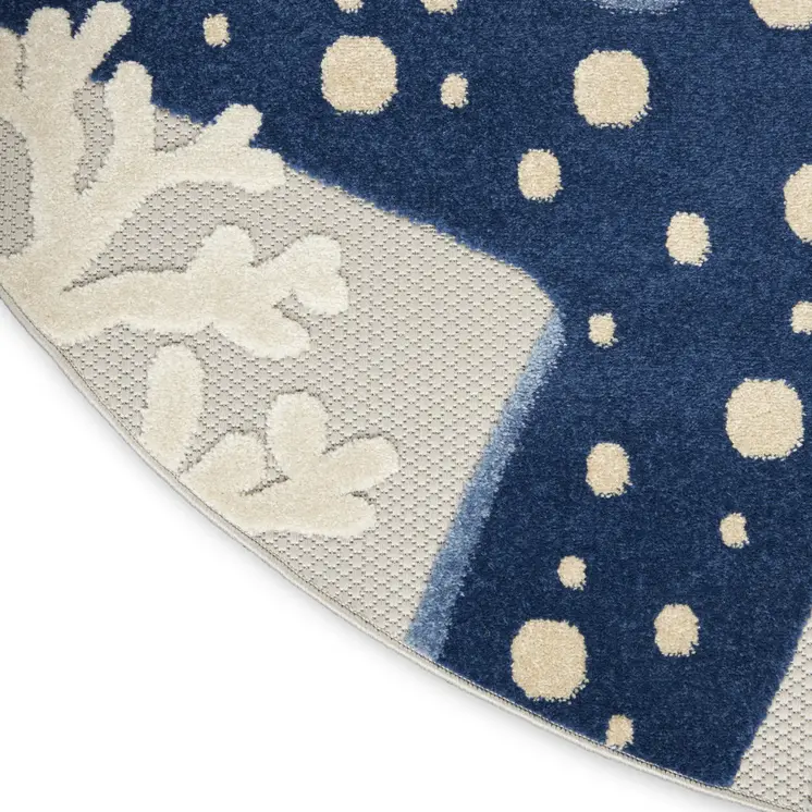 8' Blue And Gray Round Indoor Outdoor Area Rug