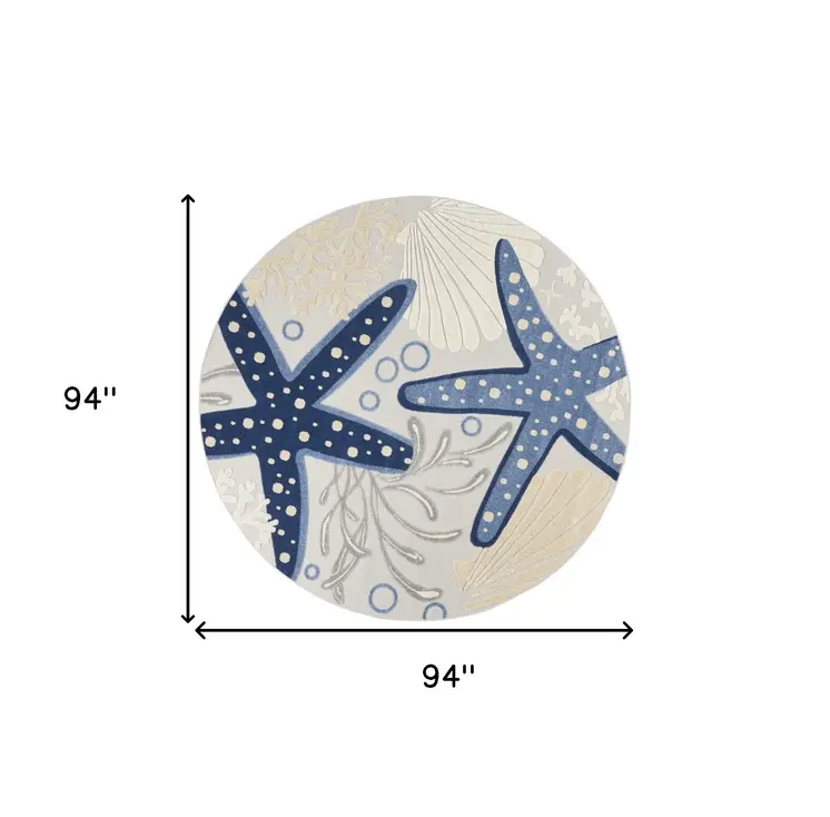 8' Blue And Gray Round Indoor Outdoor Area Rug