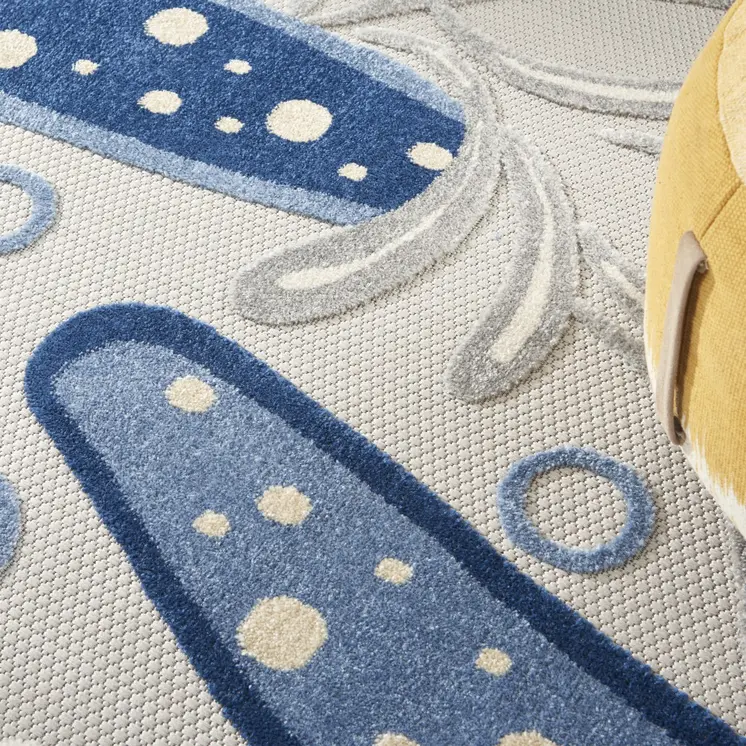 8' Blue And Gray Round Indoor Outdoor Area Rug