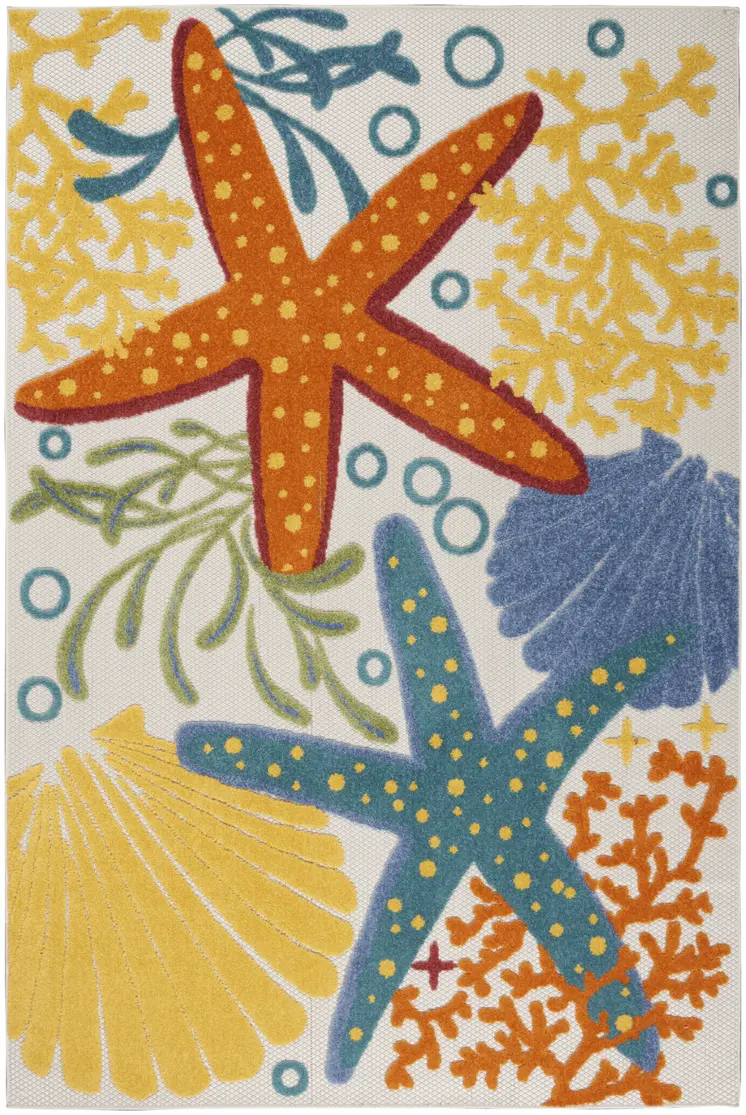 5' X 8' Yellow And Ivory Indoor Outdoor Area Rug