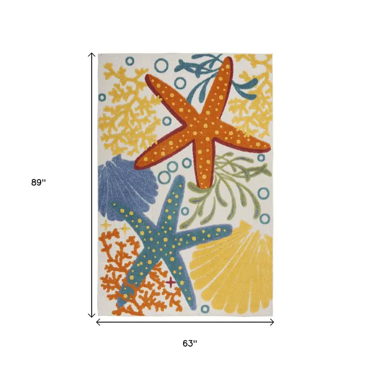 5' X 8' Yellow And Ivory Indoor Outdoor Area Rug