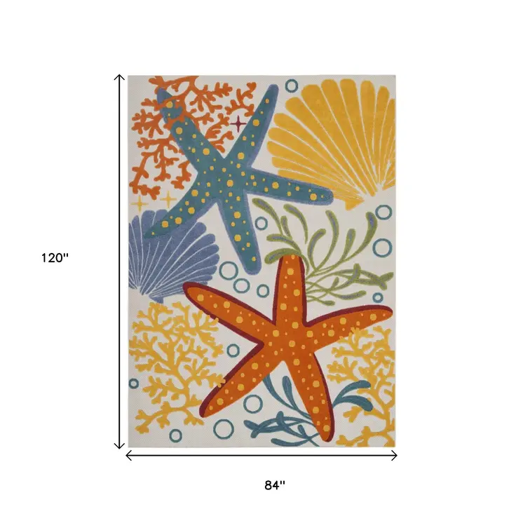 7' X 10' Yellow And Ivory Indoor Outdoor Area Rug