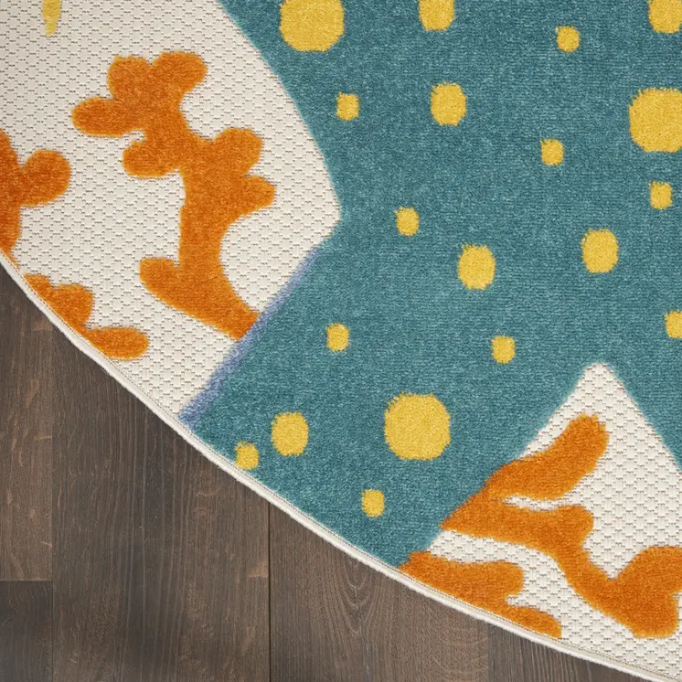 8' Yellow And Ivory Round Indoor Outdoor Area Rug