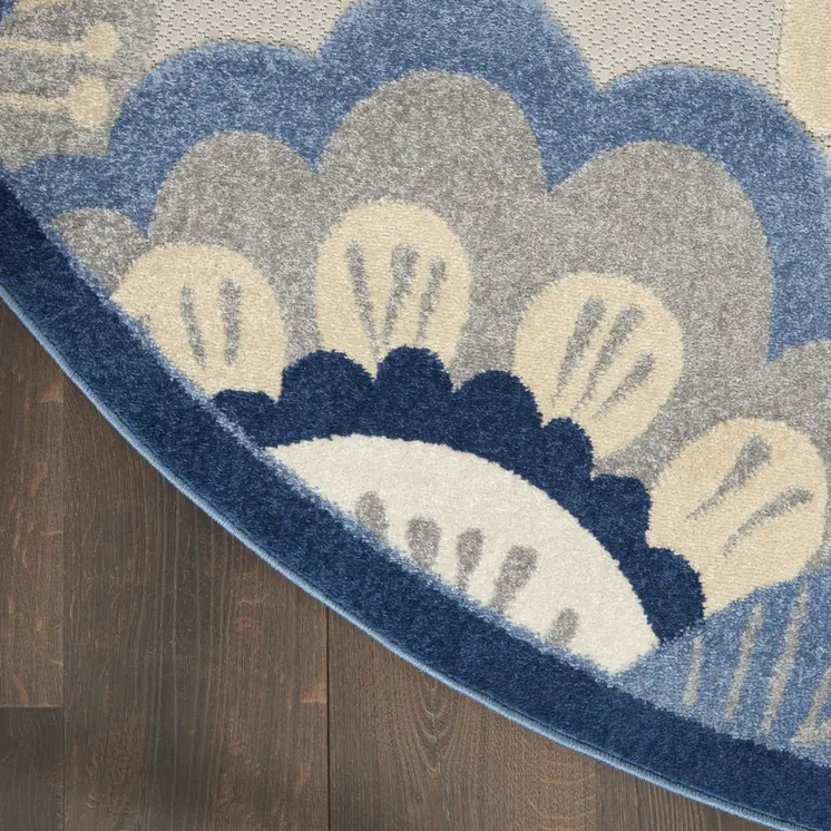 5' Blue And Gray Round Indoor Outdoor Area Rug