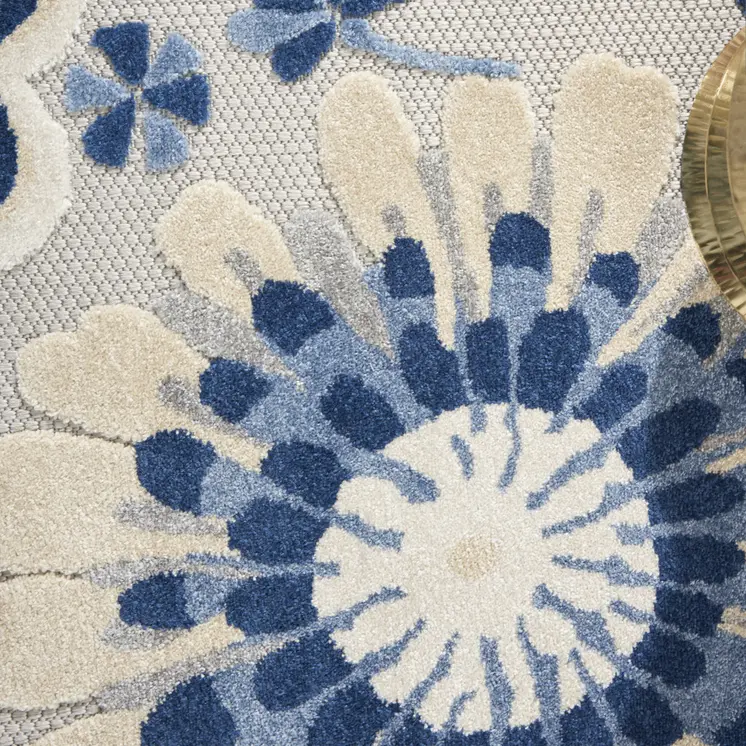 5' Blue And Gray Round Indoor Outdoor Area Rug