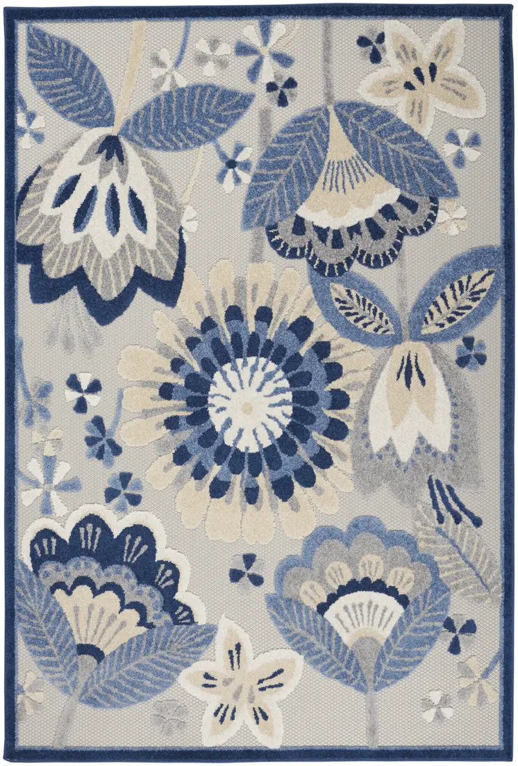 6' X 9' Blue And Gray Indoor Outdoor Area Rug