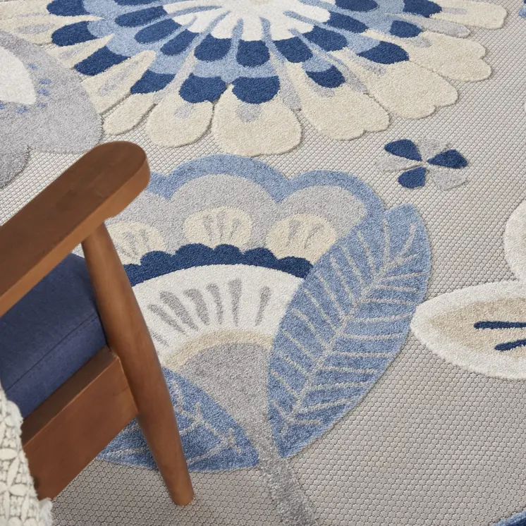 7' X 10' Blue And Gray Indoor Outdoor Area Rug