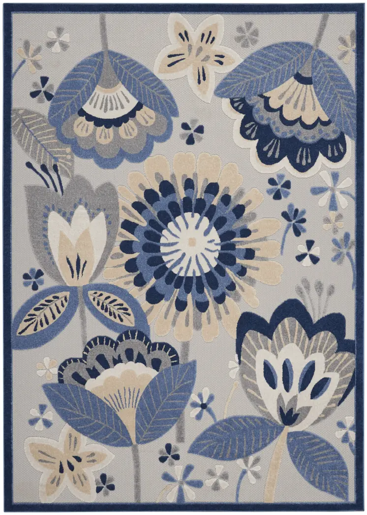 7' X 10' Blue And Gray Indoor Outdoor Area Rug