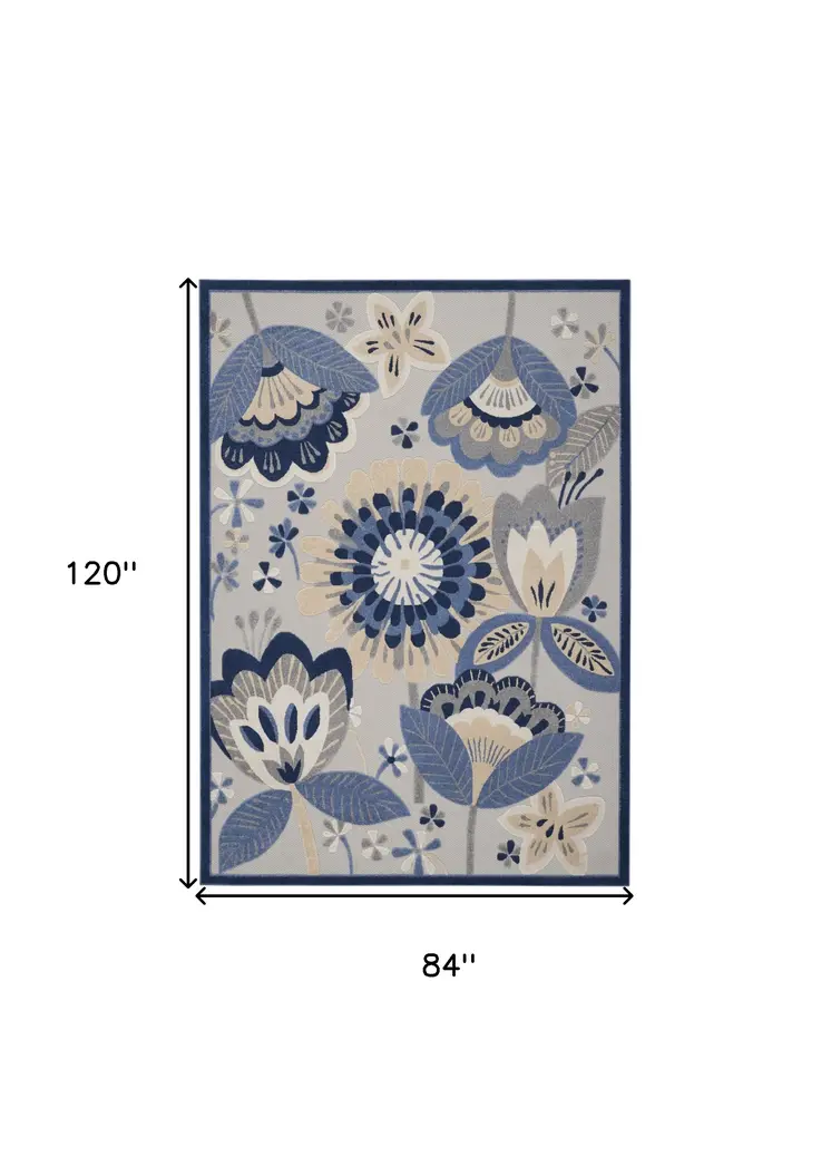 7' X 10' Blue And Gray Indoor Outdoor Area Rug