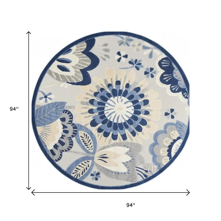 8' Blue And Gray Round Indoor Outdoor Area Rug