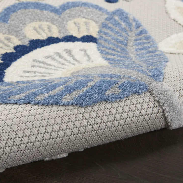 8' Blue And Gray Round Indoor Outdoor Area Rug