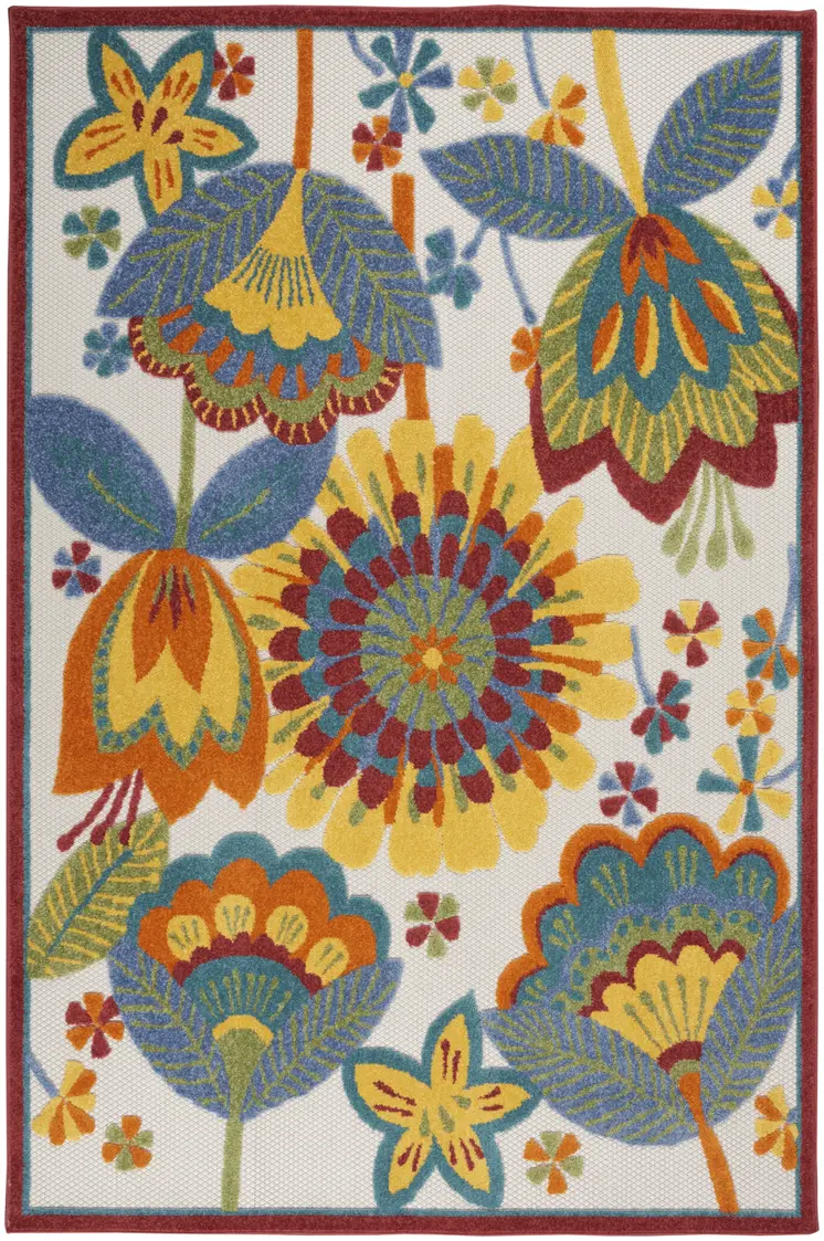 4' X 6' Yellow And Ivory Indoor Outdoor Area Rug