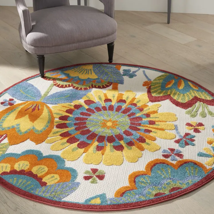 4' Yellow And Ivory Round Indoor Outdoor Area Rug