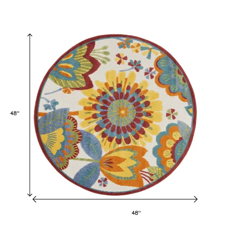 4' Yellow And Ivory Round Indoor Outdoor Area Rug