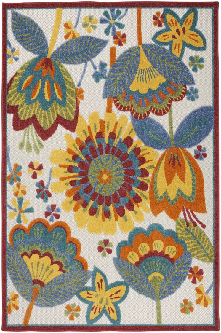 5' X 8' Yellow And Ivory Indoor Outdoor Area Rug