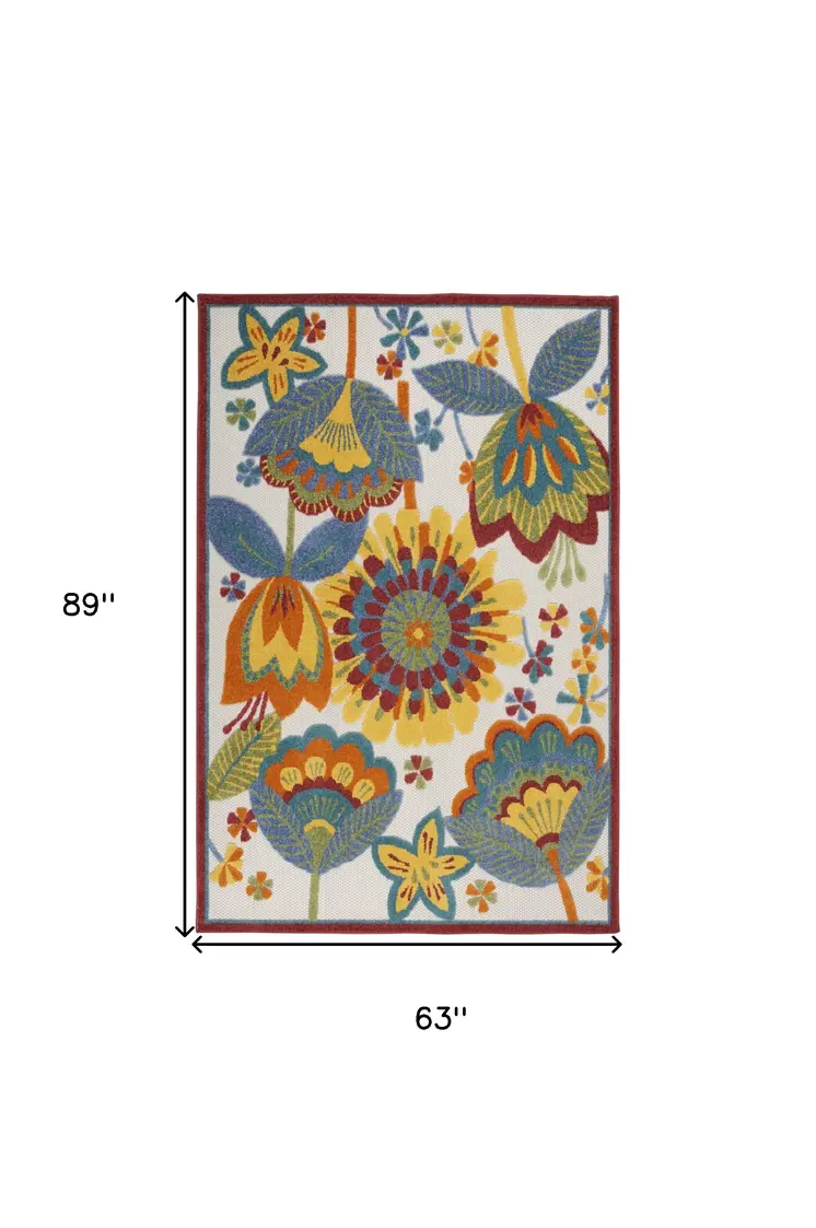 5' X 8' Yellow And Ivory Indoor Outdoor Area Rug