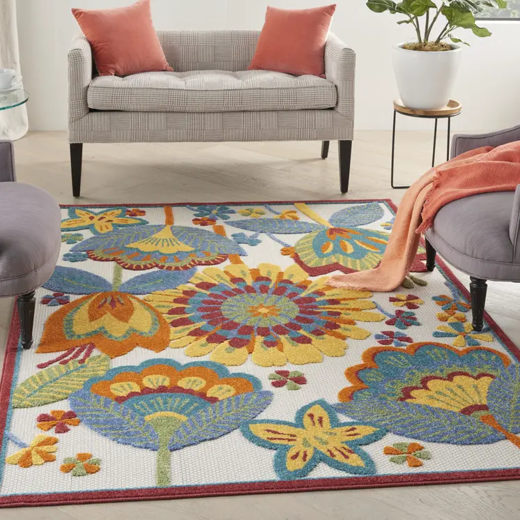 5' X 8' Yellow And Ivory Indoor Outdoor Area Rug
