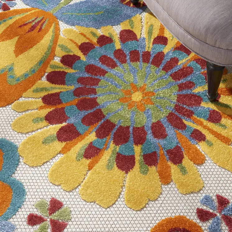 5' Yellow And Ivory Round Indoor Outdoor Area Rug