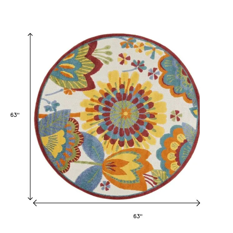 5' Yellow And Ivory Round Indoor Outdoor Area Rug