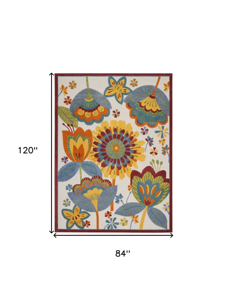7' X 10' Yellow And Ivory Indoor Outdoor Area Rug