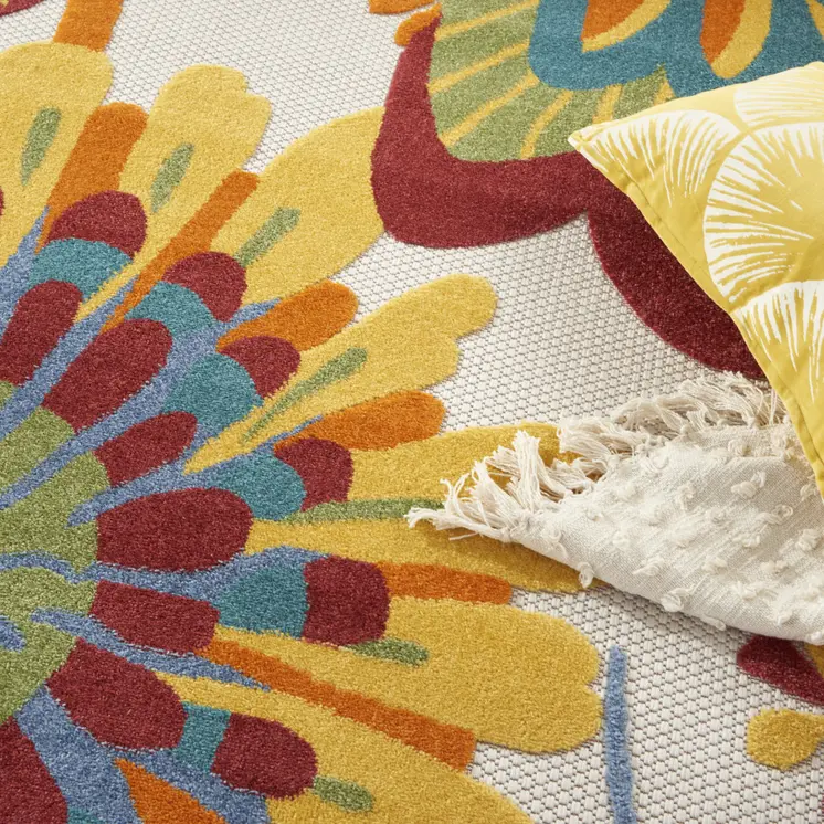 8' Yellow And Ivory Round Indoor Outdoor Area Rug