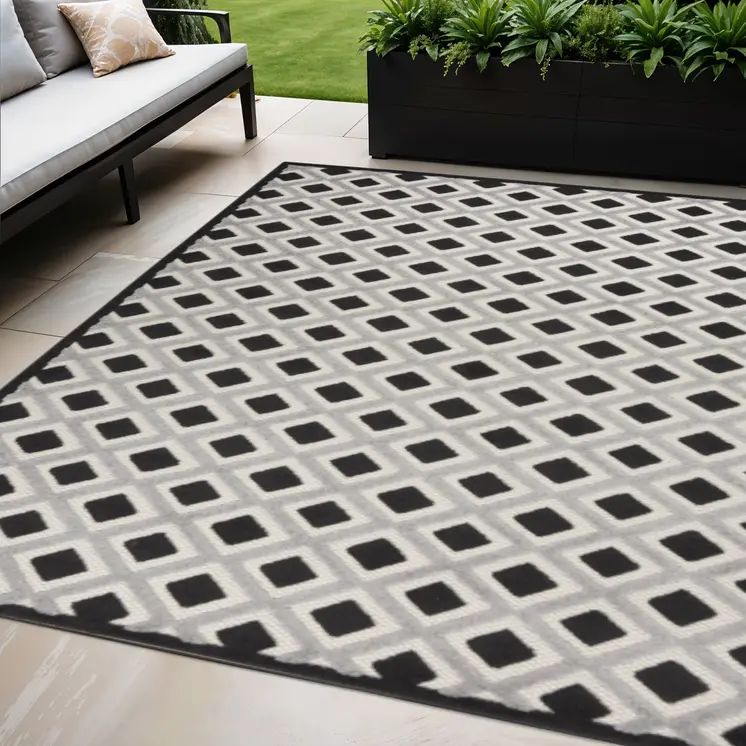 5' X 8' Black And White Indoor Outdoor Area Rug