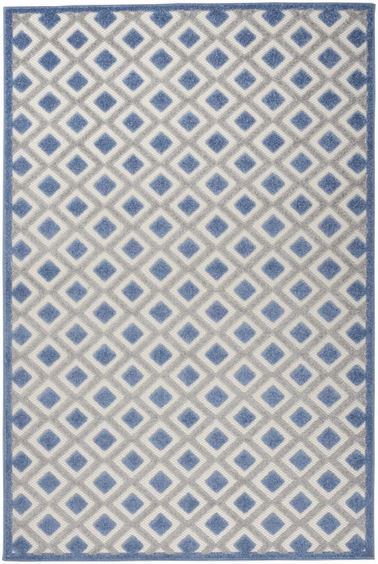 4' X 6' Blue And Gray Indoor Outdoor Area Rug