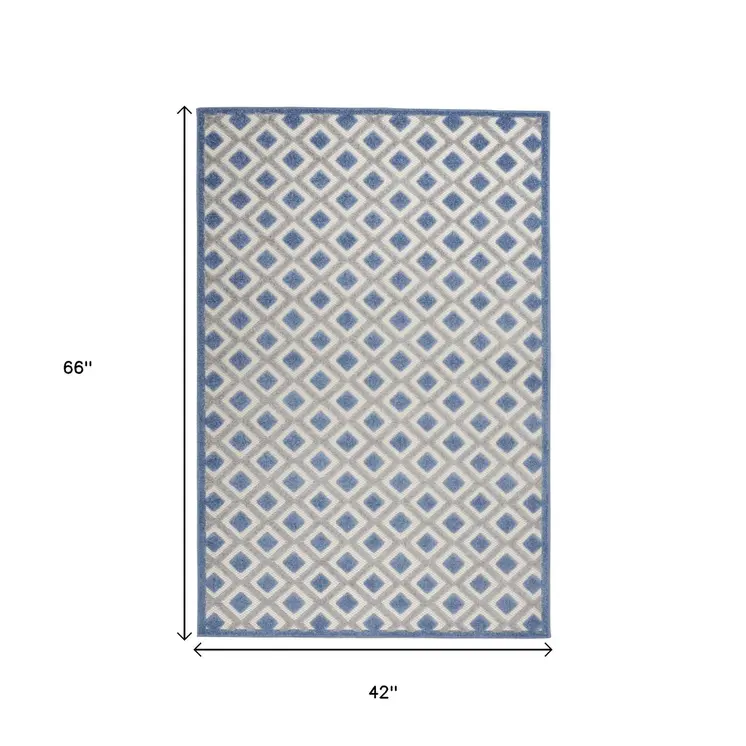 4' X 6' Blue And Gray Indoor Outdoor Area Rug