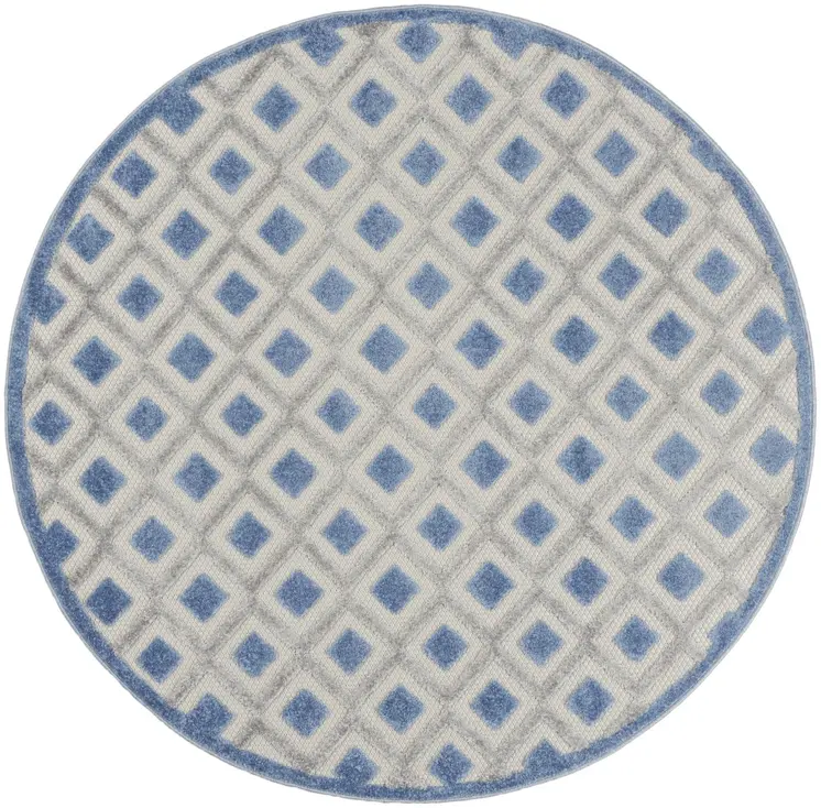 4' Blue And Gray Round Indoor Outdoor Area Rug
