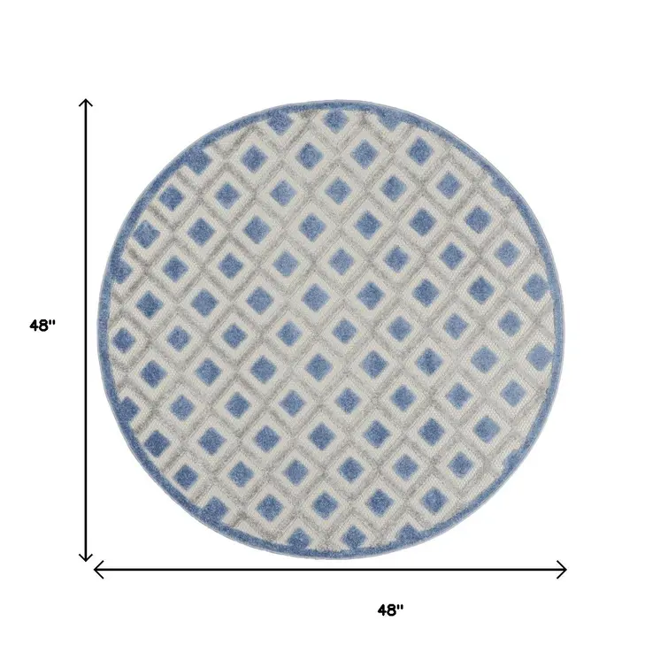 4' Blue And Gray Round Indoor Outdoor Area Rug
