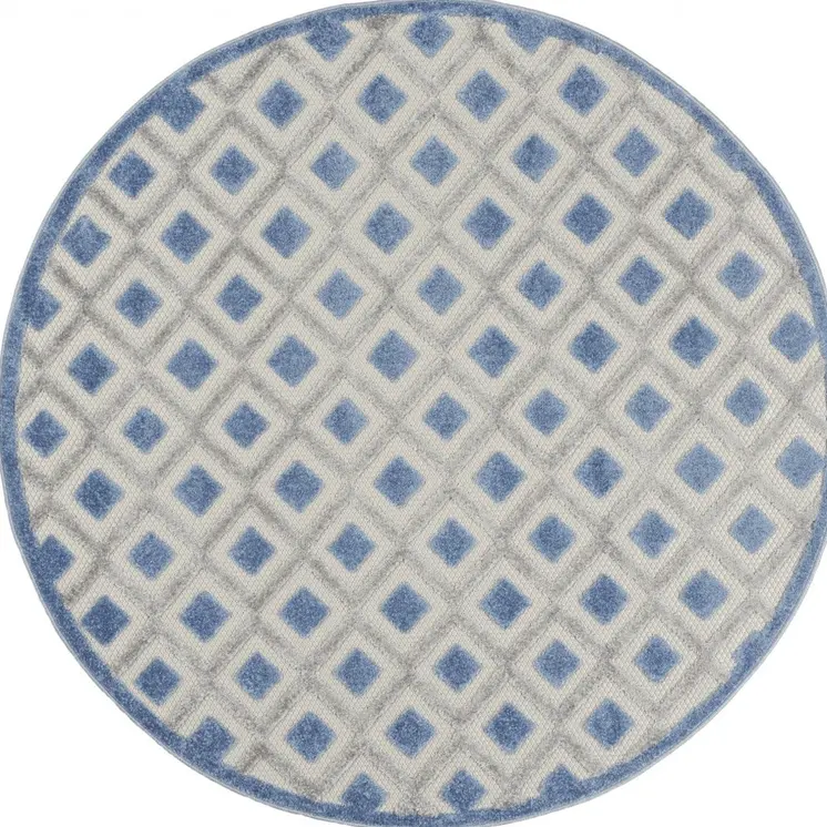 5' Blue And Gray Round Indoor Outdoor Area Rug