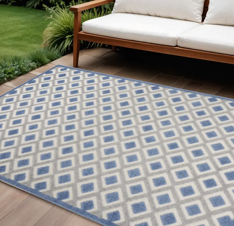 7' X 10' Blue And Gray Indoor Outdoor Area Rug