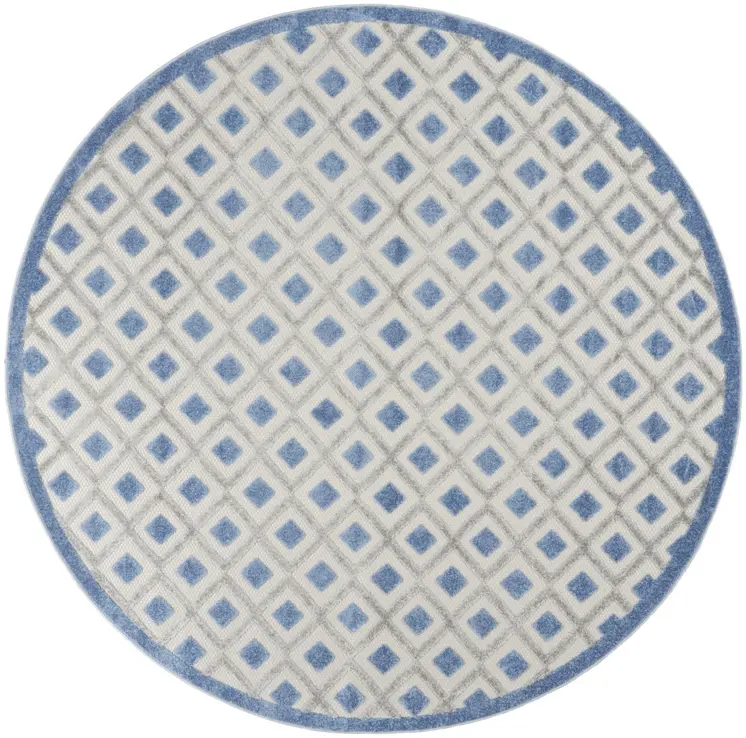 8' Blue And Gray Round Indoor Outdoor Area Rug
