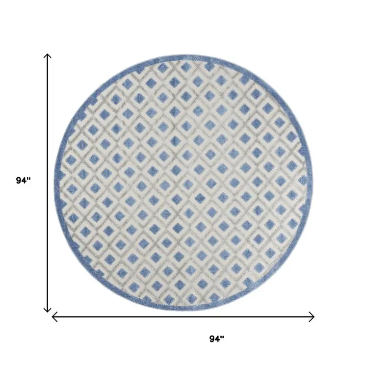 8' Blue And Gray Round Indoor Outdoor Area Rug