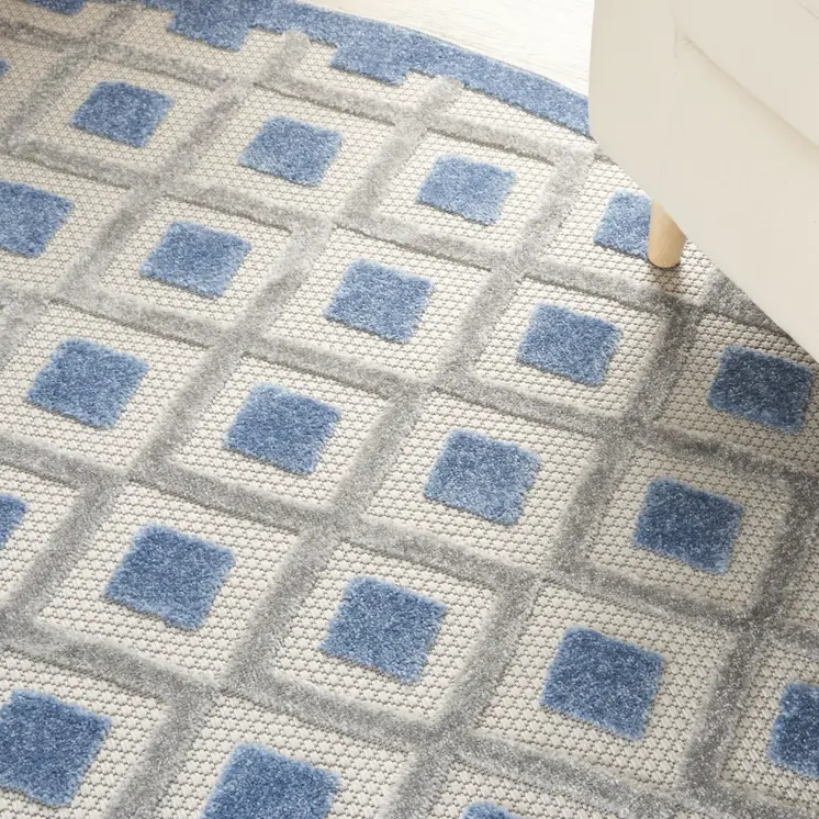 8' Blue And Gray Round Indoor Outdoor Area Rug