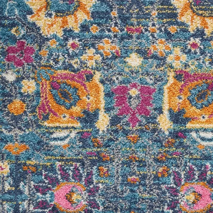 2' X 3' Blue And Orange Floral Distressed Area Rug