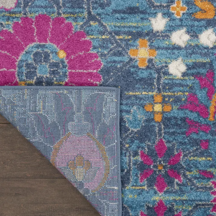 4' X 6' Blue And Orange Floral Distressed Area Rug