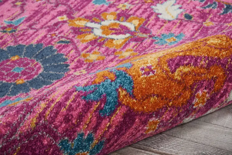 2' X 3' Fuchsia And Orange Floral Distressed Area Rug