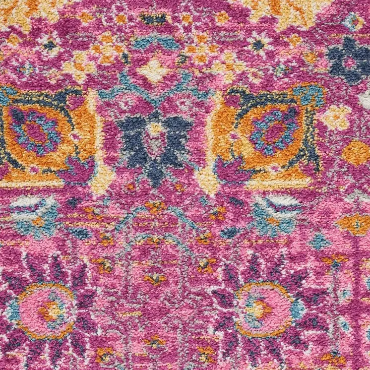 2' X 3' Fuchsia And Orange Floral Distressed Area Rug