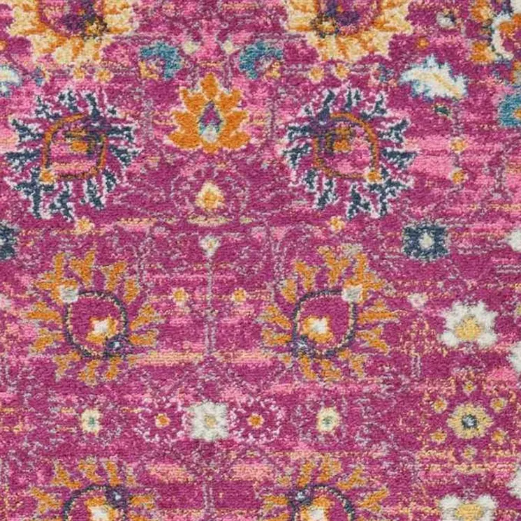 8' Fuchsia And Orange Floral Distressed Runner Rug