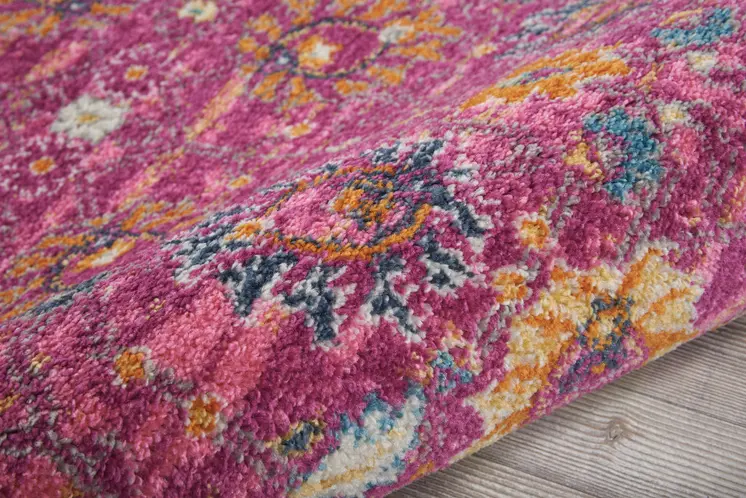 8' Fuchsia And Orange Floral Distressed Runner Rug